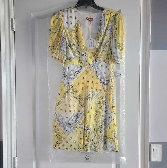 STAUD Dresses & Skirts - STAUD Patchwork Bandana Canary Mini Dress (Size 2)